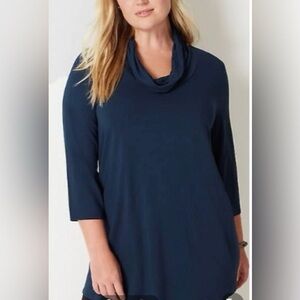 🩷J Jill Wearever Tunic Top Size 2X Evening Black 3/4 Sleeve Cowl Neck Stretch
